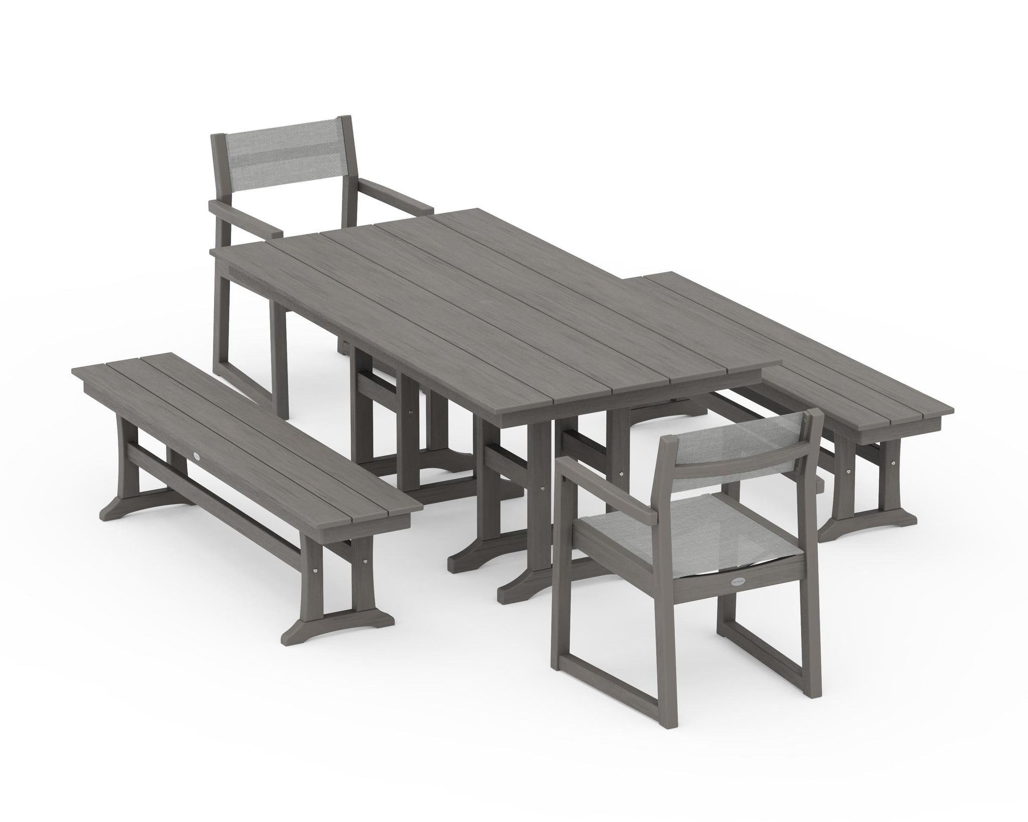 EDGE Sling Arm Chair 5-Piece Farmhouse Dining Set with Benches