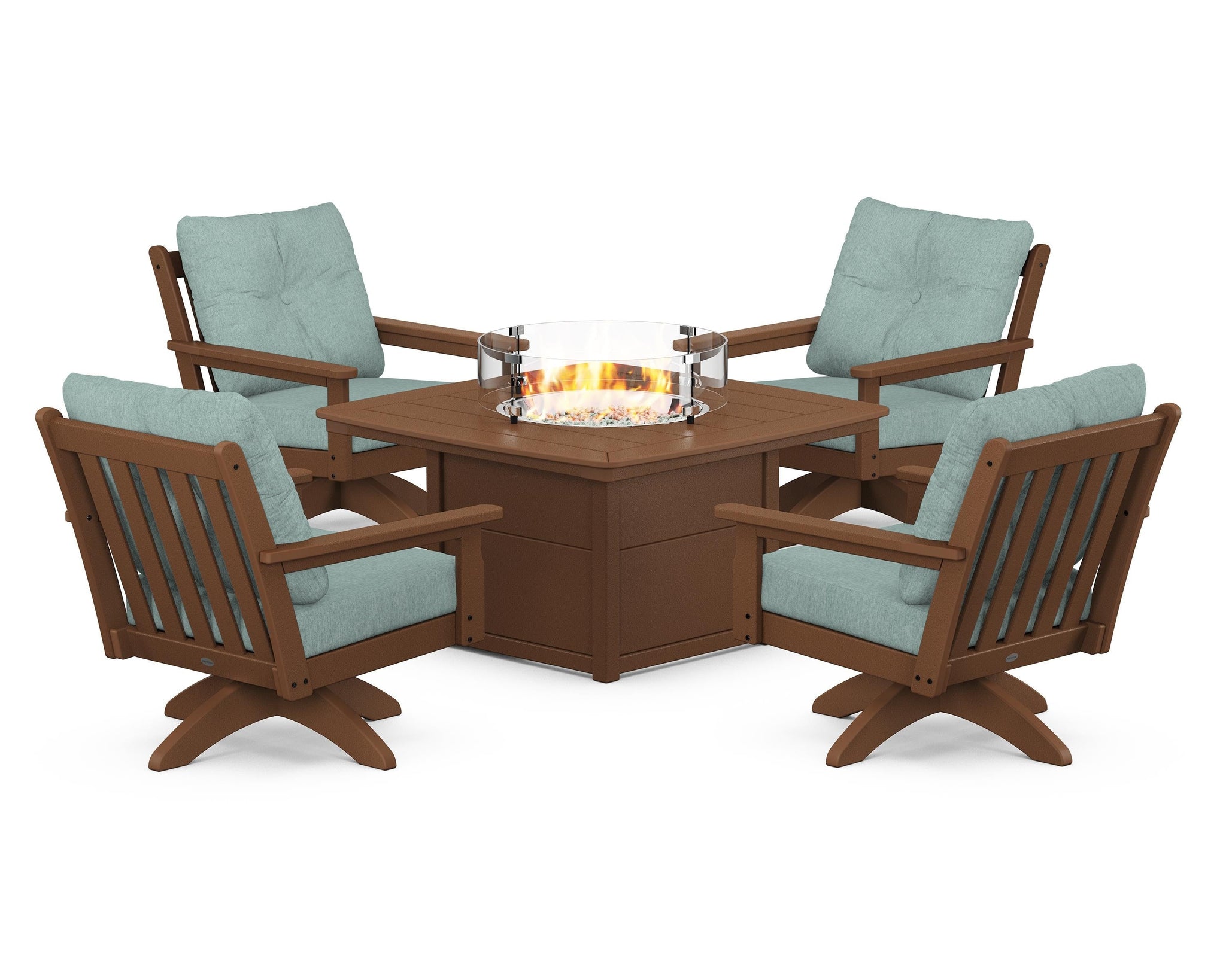 Vineyard 5-Piece Deep Seating Swivel Conversation Set with Fire Pit Table