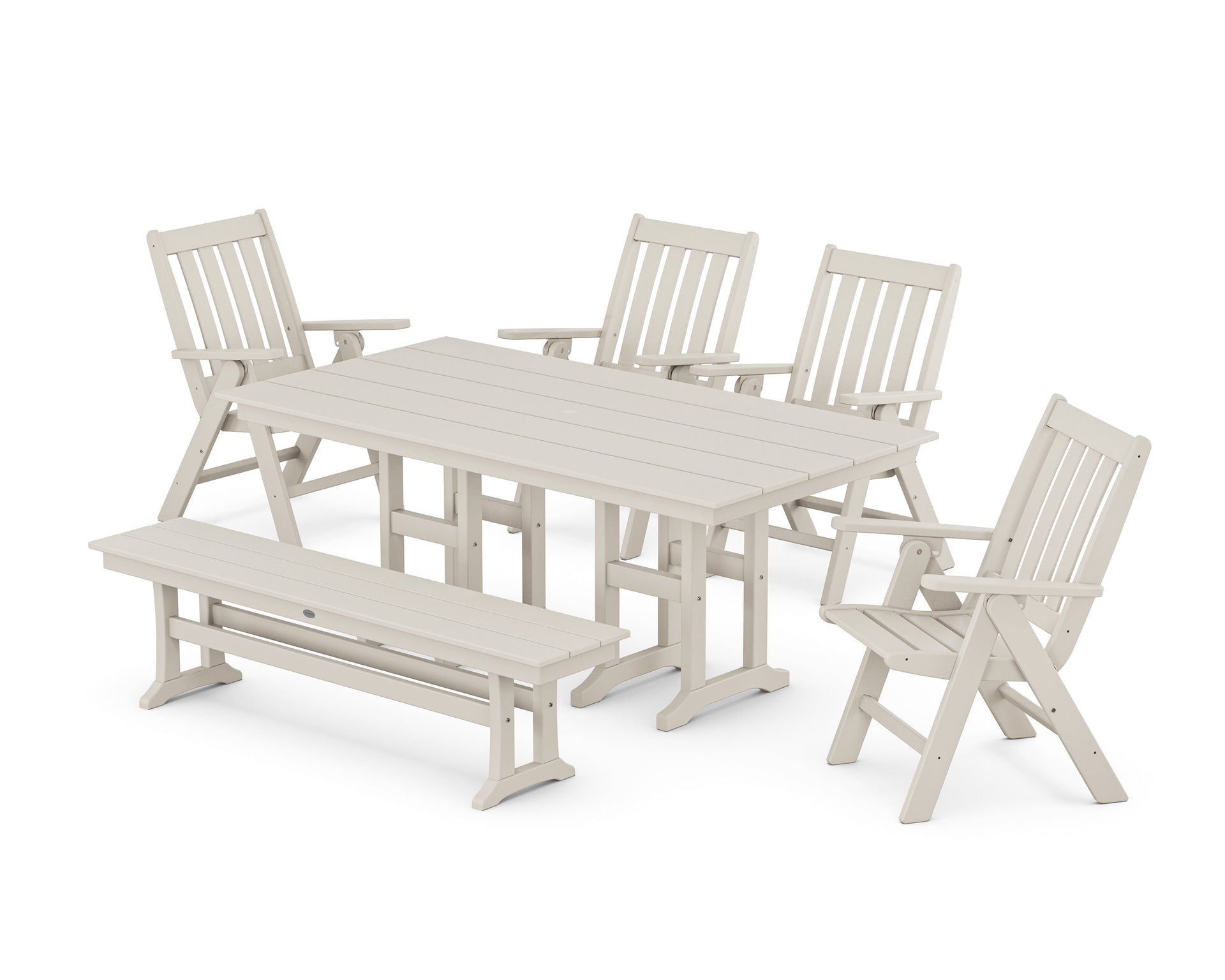 Vineyard Folding Chair 6-Piece Farmhouse Dining Set with Bench