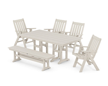 Vineyard Folding Chair 6-Piece Farmhouse Dining Set with Bench