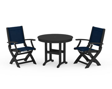 Coastal Folding Chair 3-Piece Round Dining Set