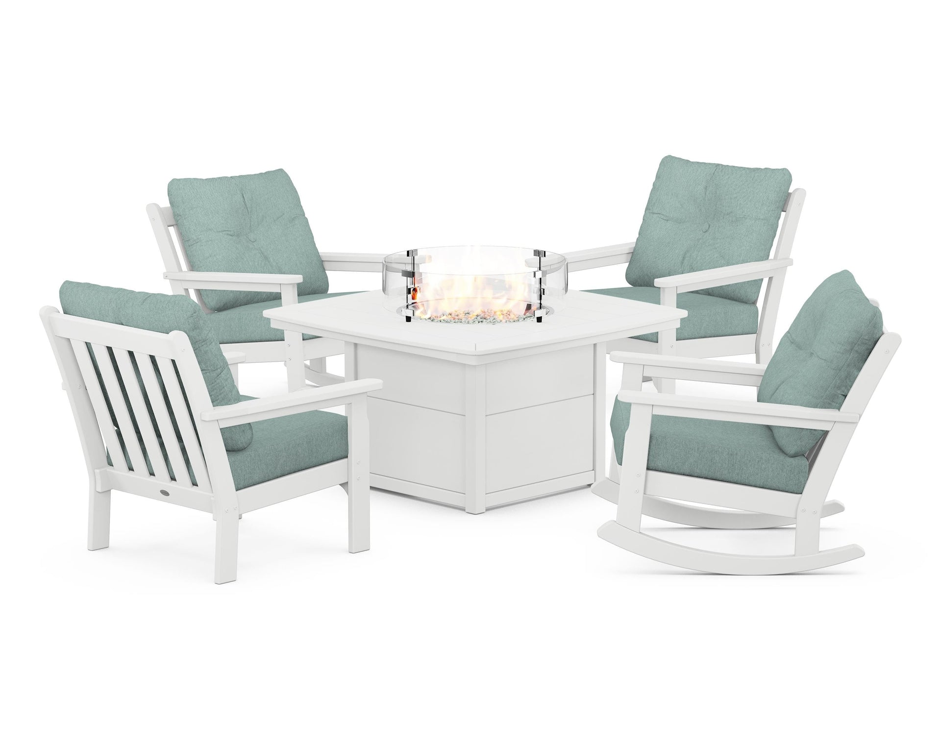 Vineyard 5-Piece Deep Seating Rocking Chair Conversation Set with Fire Pit Table