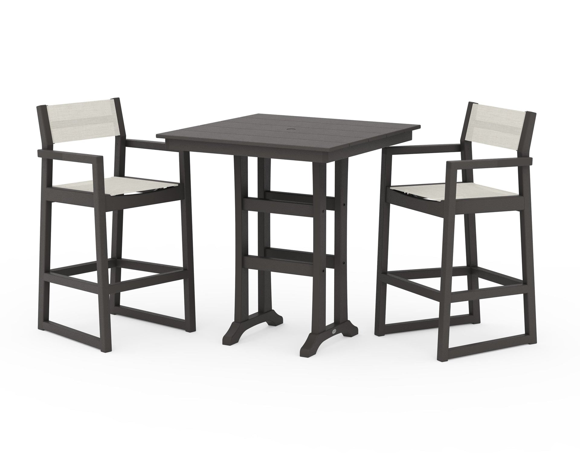 EDGE Sling Arm Chair 3-Piece Farmhouse Bar Set with Trestle Legs