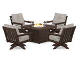 Vineyard 5-Piece Deep Seating Swivel Conversation Set with Fire Pit Table