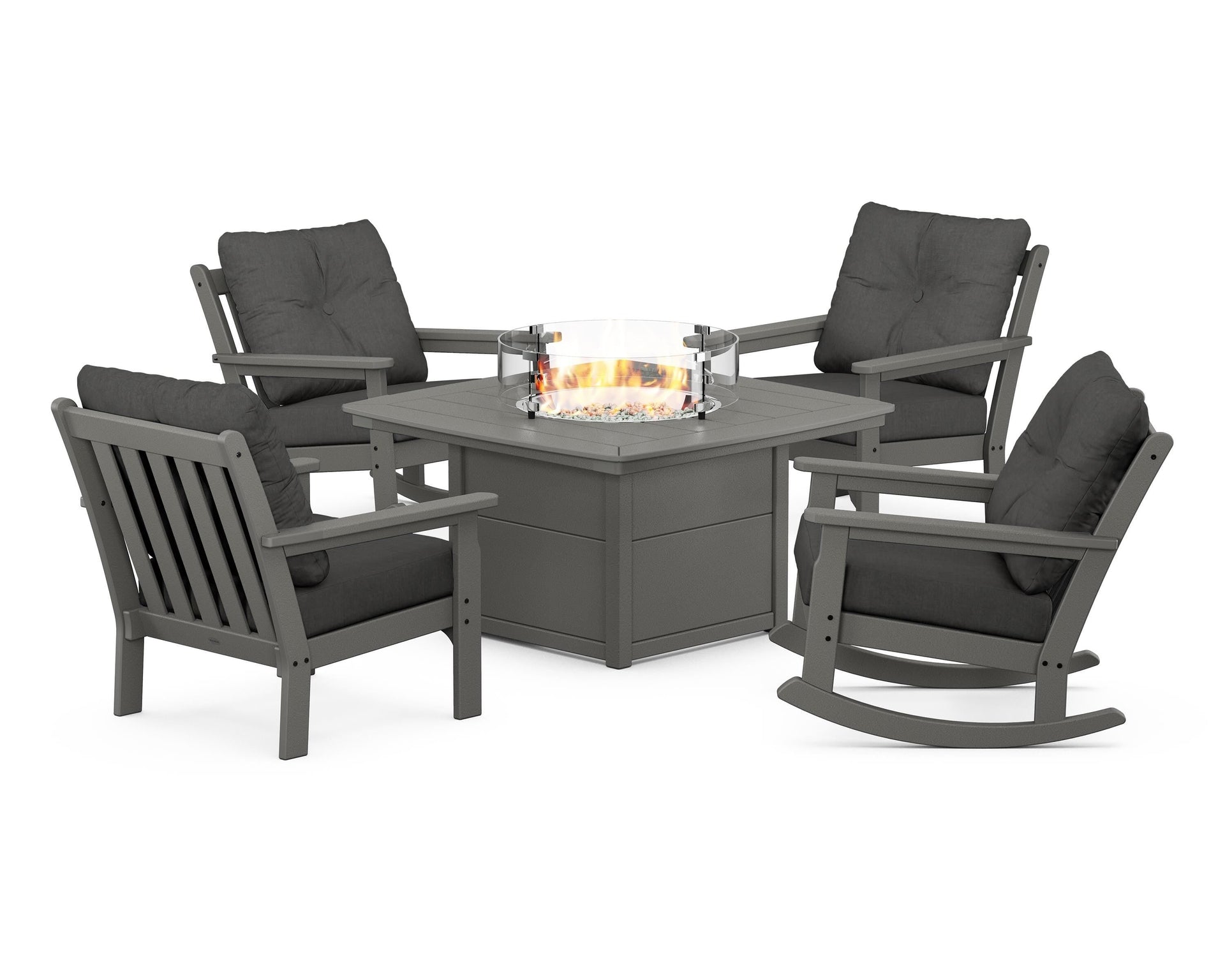 Vineyard 5-Piece Deep Seating Rocking Chair Conversation Set with Fire Pit Table