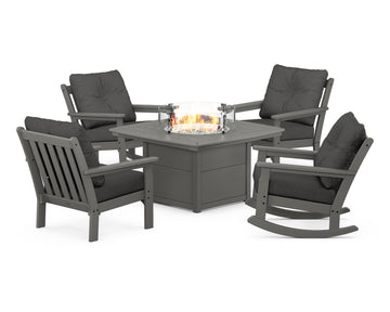 Vineyard 5-Piece Deep Seating Rocking Chair Conversation Set with Fire Pit Table
