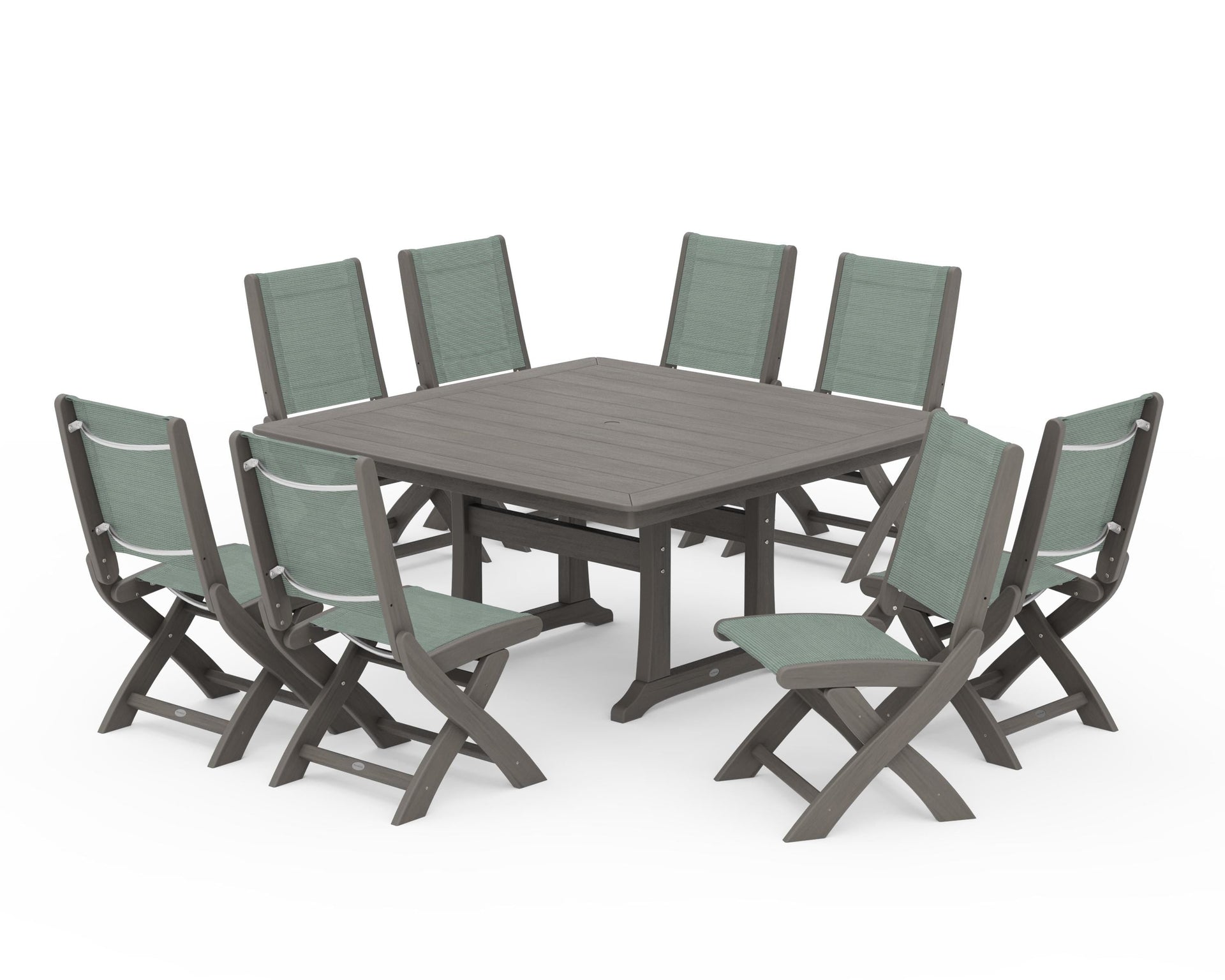 Coastal Folding Side Chair 9-Piece Dining Set with Trestle Legs