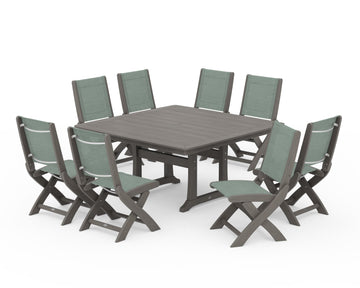 Coastal Folding Side Chair 9-Piece Dining Set with Trestle Legs