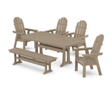 Vineyard Curveback Adirondack Chair 6-Piece Dining Set with Trestle Legs and Bench