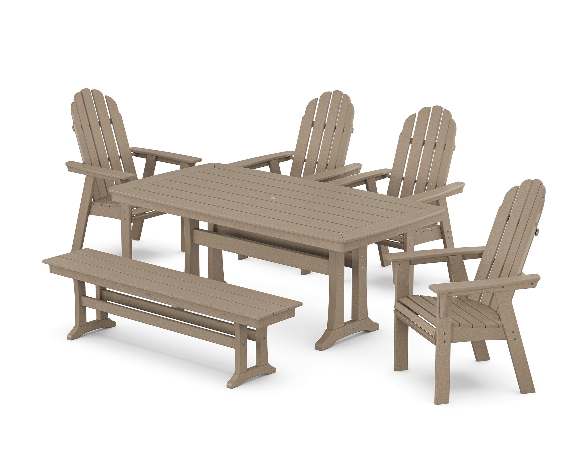 Vineyard Curveback Adirondack Chair 6-Piece Dining Set with Trestle Legs and Bench