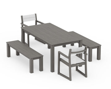 EDGE Sling Arm Chair 5-Piece Parsons Dining Set with Benches