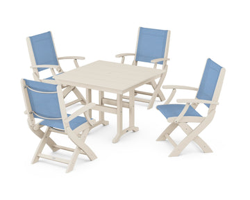 Coastal Folding Chair 5-Piece Farmhouse Dining Set