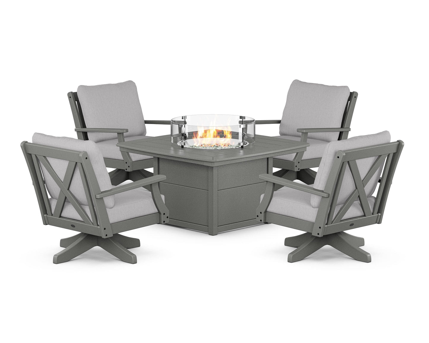 Braxton 5-Piece Deep Seating Swivel Conversation Set with Fire Pit Table