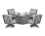 Braxton 5-Piece Deep Seating Swivel Conversation Set with Fire Pit Table