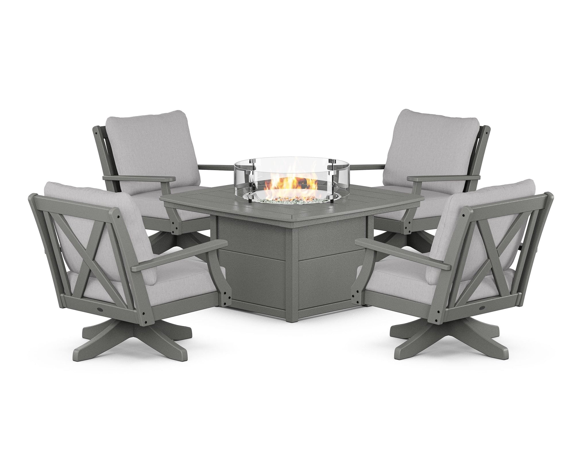 Braxton 5-Piece Deep Seating Swivel Conversation Set with Fire Pit Table