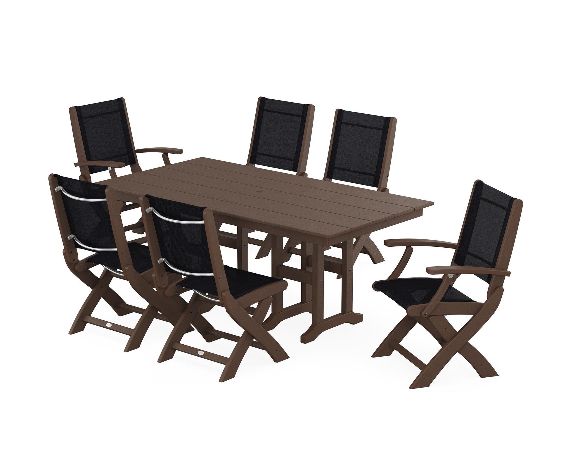 Coastal Folding Chair 7-Piece Farmhouse Dining Set