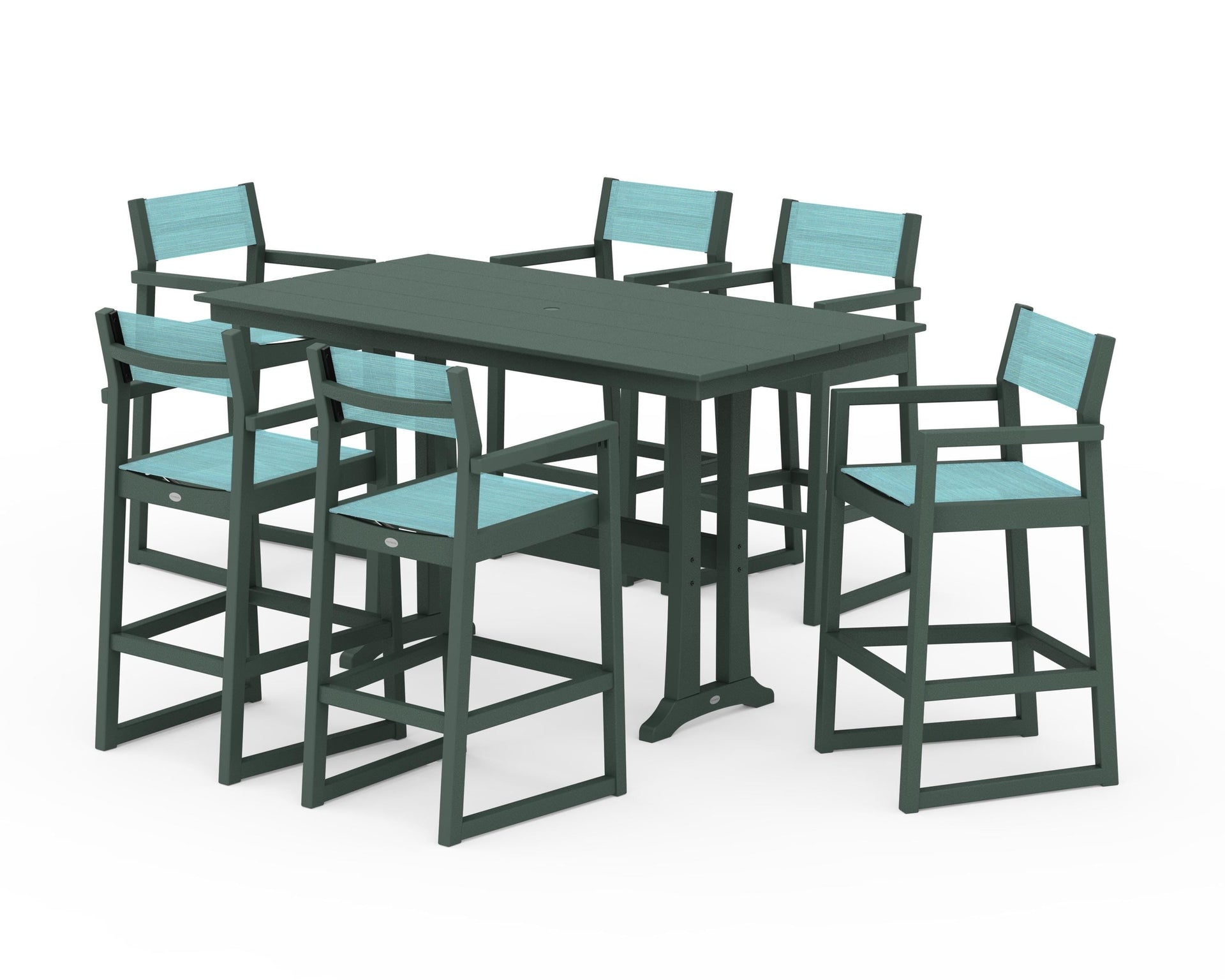 EDGE Sling Arm Chair 7-Piece Farmhouse Bar Set with Trestle Legs