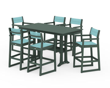 EDGE Sling Arm Chair 7-Piece Farmhouse Bar Set with Trestle Legs