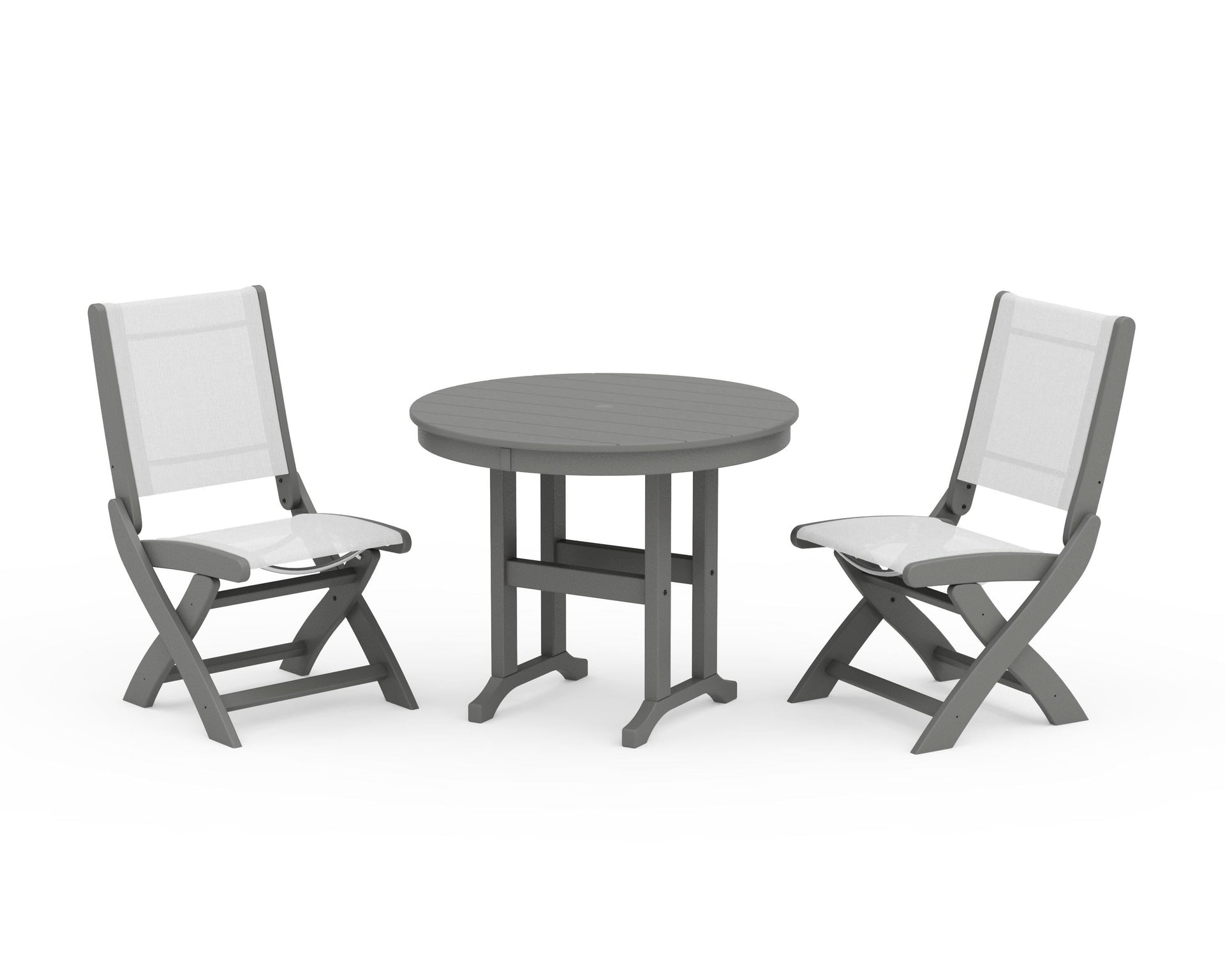 Coastal Folding Side Chair 3-Piece Round Dining Set
