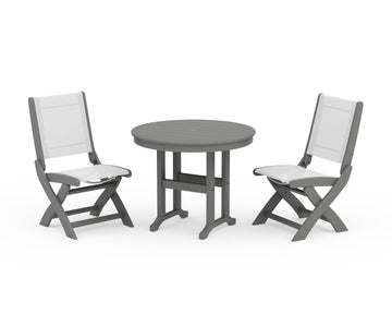 Coastal Folding Side Chair 3-Piece Round Dining Set