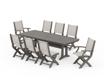 Coastal Folding 9-Piece Dining Set with Trestle Legs