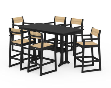 EDGE Sling Arm Chair 7-Piece Farmhouse Bar Set with Trestle Legs