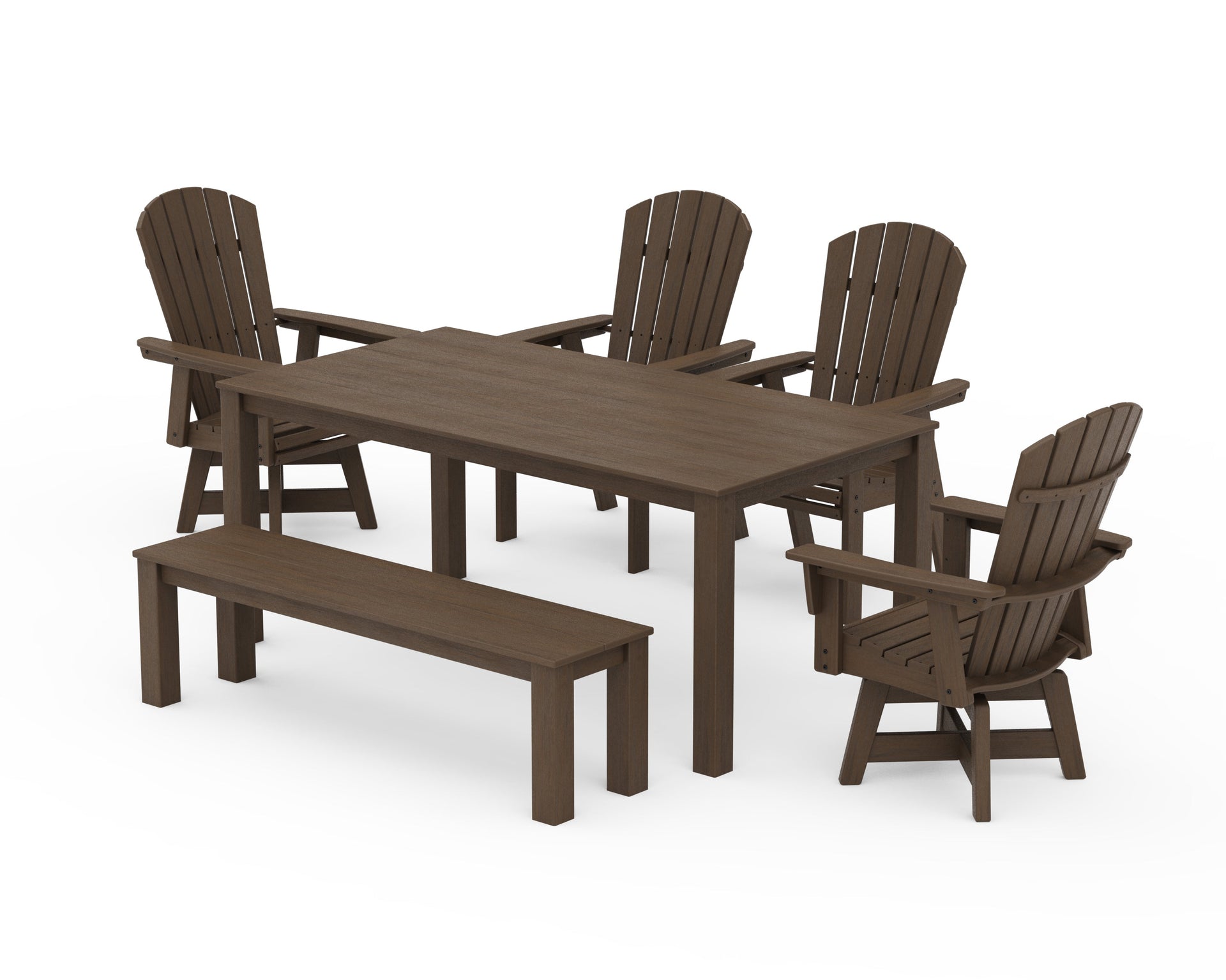 Nautical Curveback Adirondack Swivel 6-Piece Parsons Dining Set with Bench