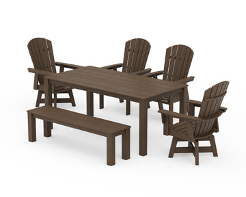 Nautical Curveback Adirondack Swivel 6-Piece Parsons Dining Set with Bench