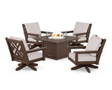 Chippendale 5-Piece Deep Seating Swivel Conversation Set with Fire Pit Table