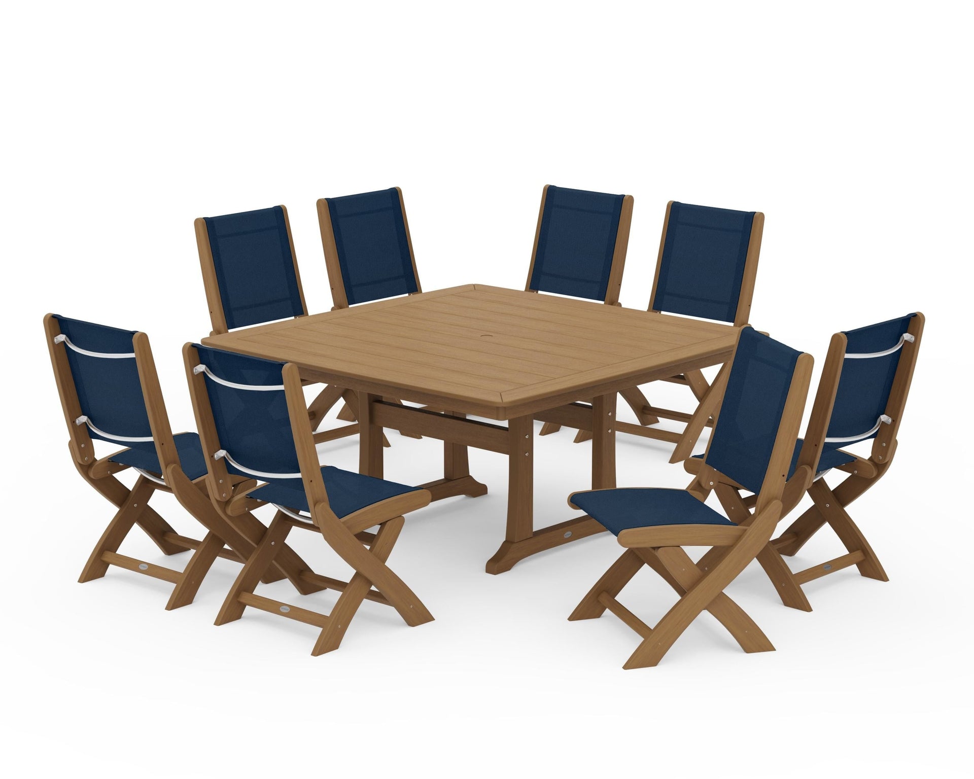 Coastal Folding Side Chair 9-Piece Dining Set with Trestle Legs
