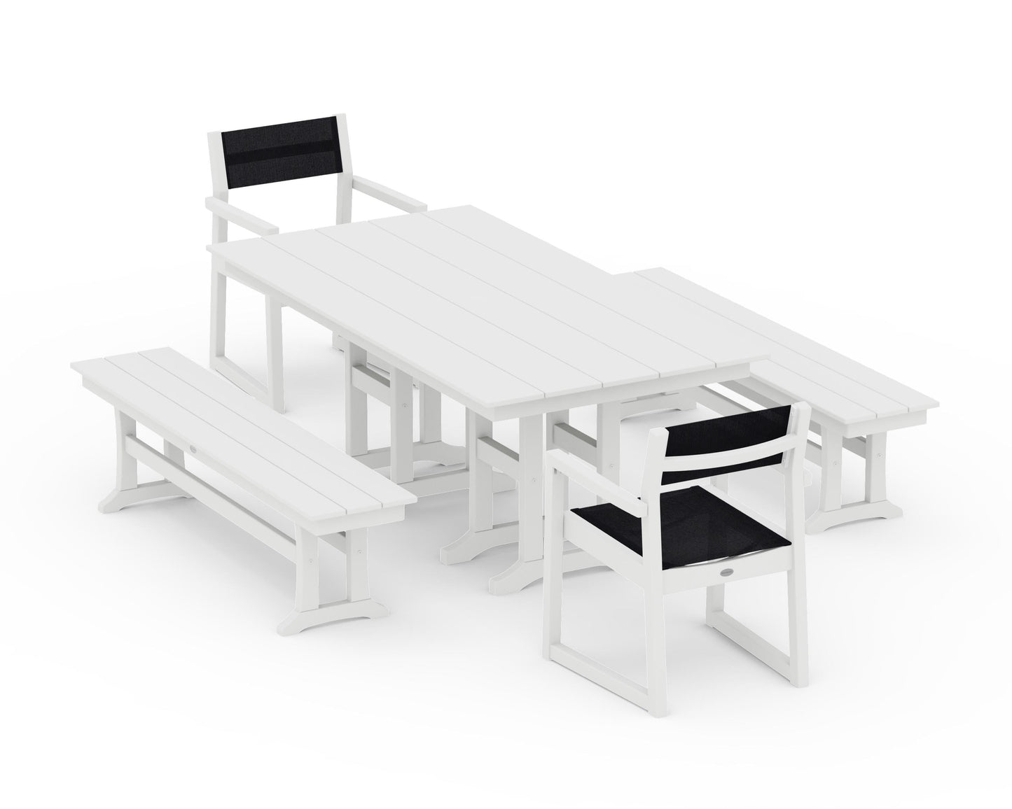 EDGE Sling Arm Chair 5-Piece Farmhouse Dining Set with Benches