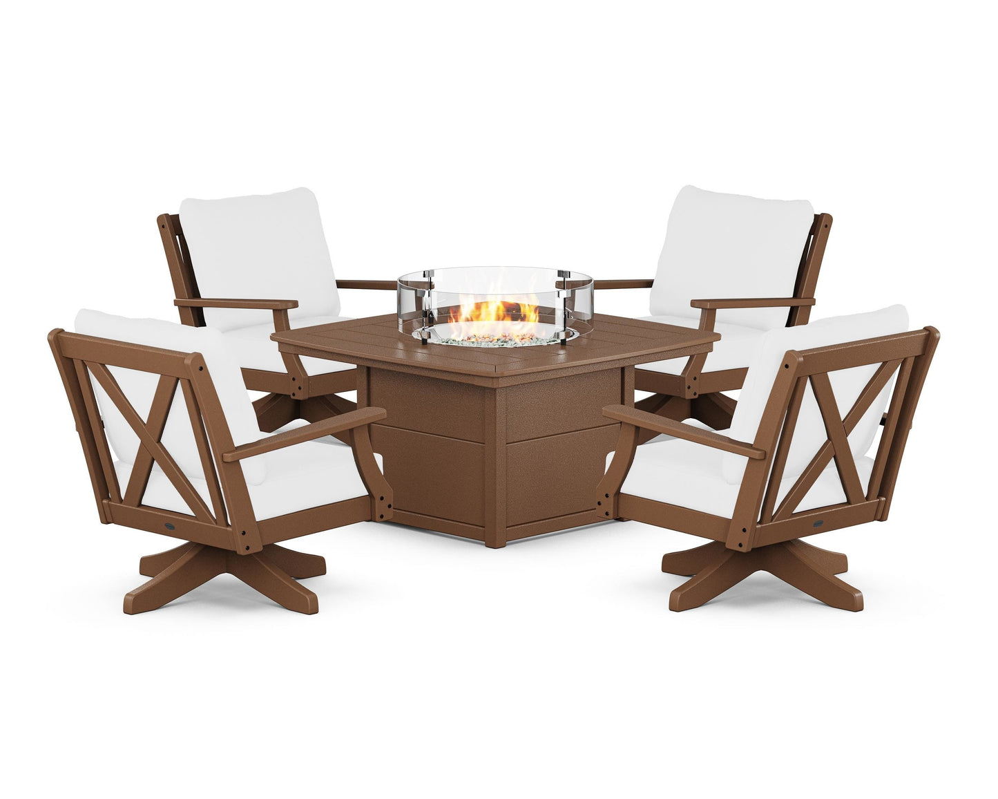 Braxton 5-Piece Deep Seating Swivel Conversation Set with Fire Pit Table