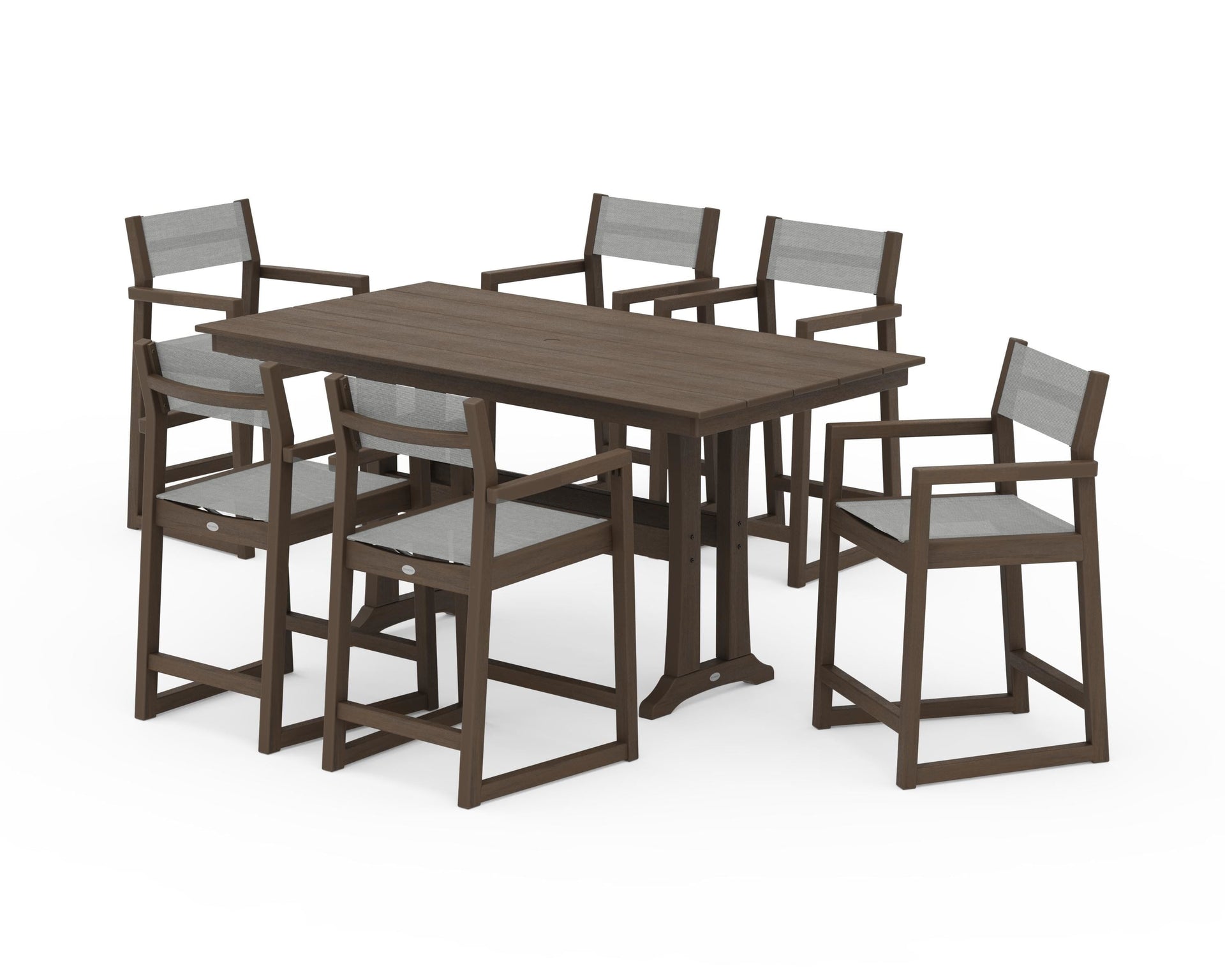 EDGE Sling Arm Chair 7-Piece Farmhouse Counter Set with Trestle Legs