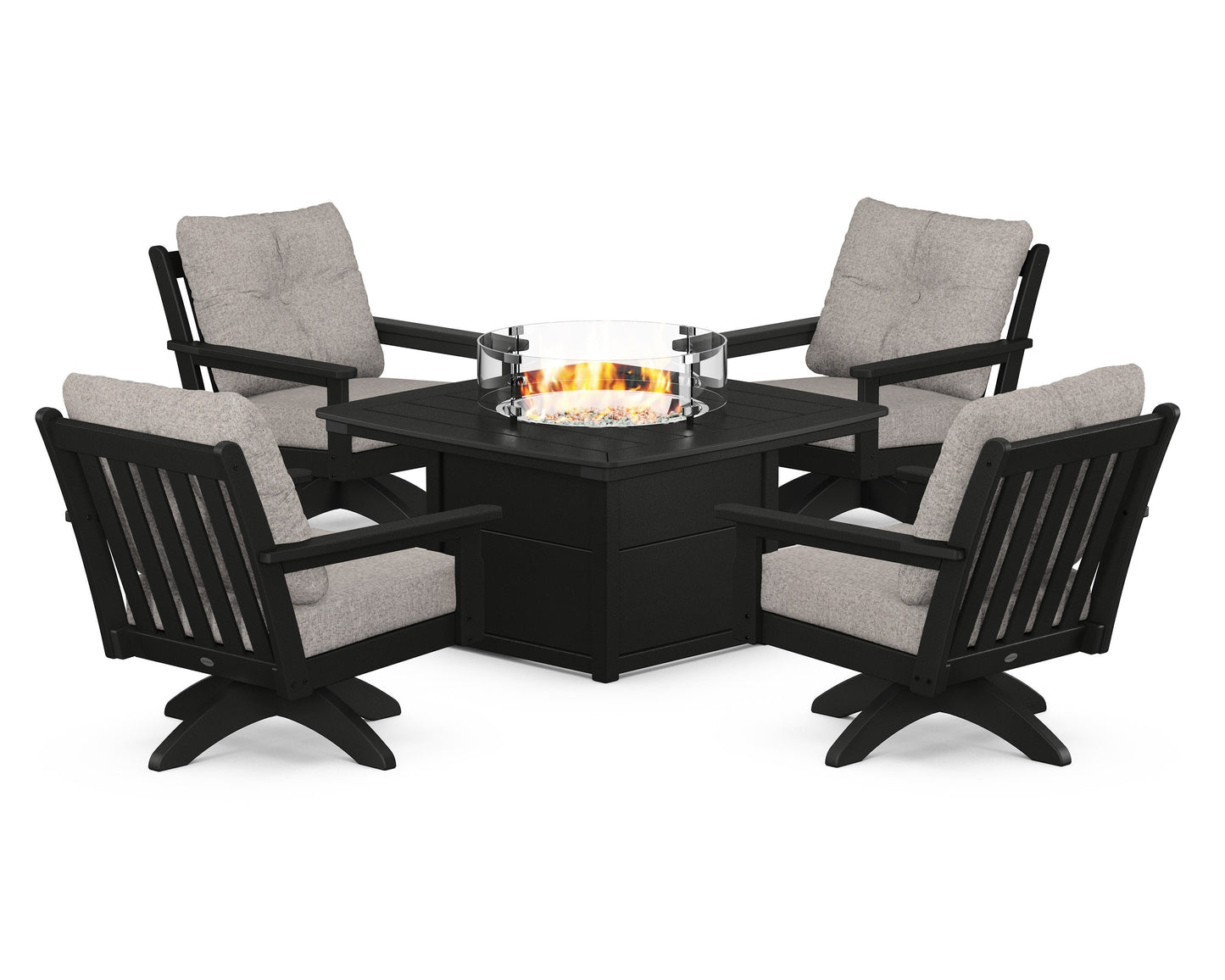 Vineyard 5-Piece Deep Seating Swivel Conversation Set with Fire Pit Table