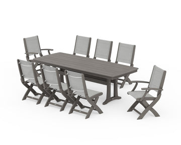 Coastal Folding 9-Piece Dining Set with Trestle Legs