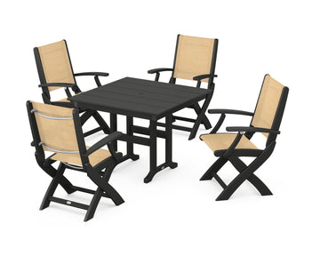 Coastal Folding Chair 5-Piece Farmhouse Dining Set
