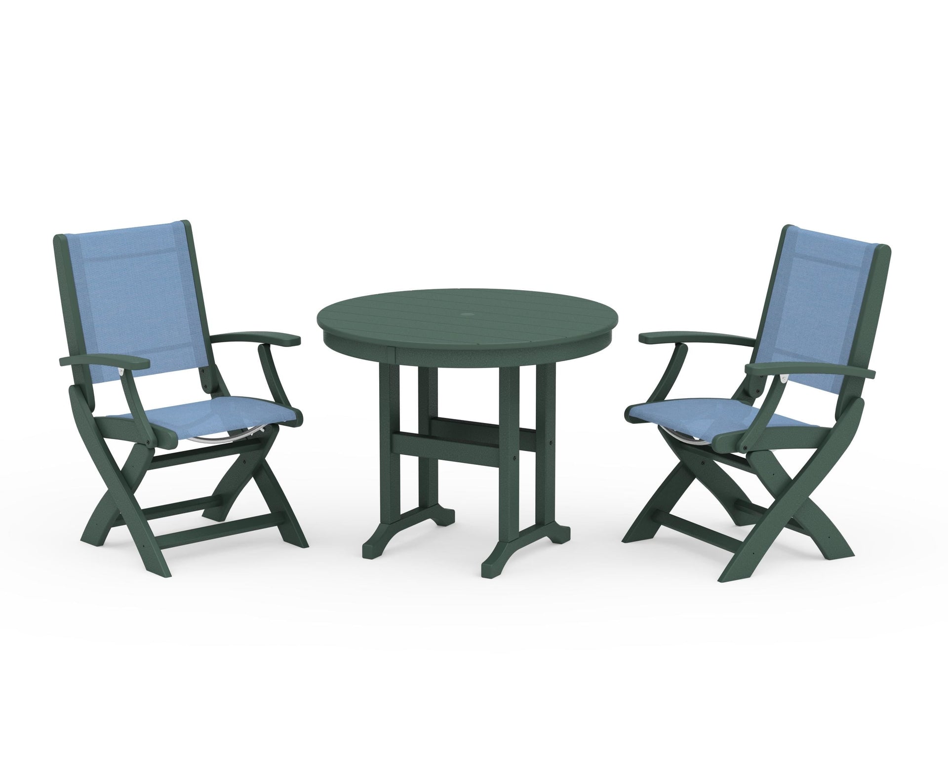 Coastal Folding Chair 3-Piece Round Dining Set