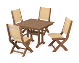 Coastal Folding Side Chair 5-Piece Farmhouse Dining Set With Trestle Legs