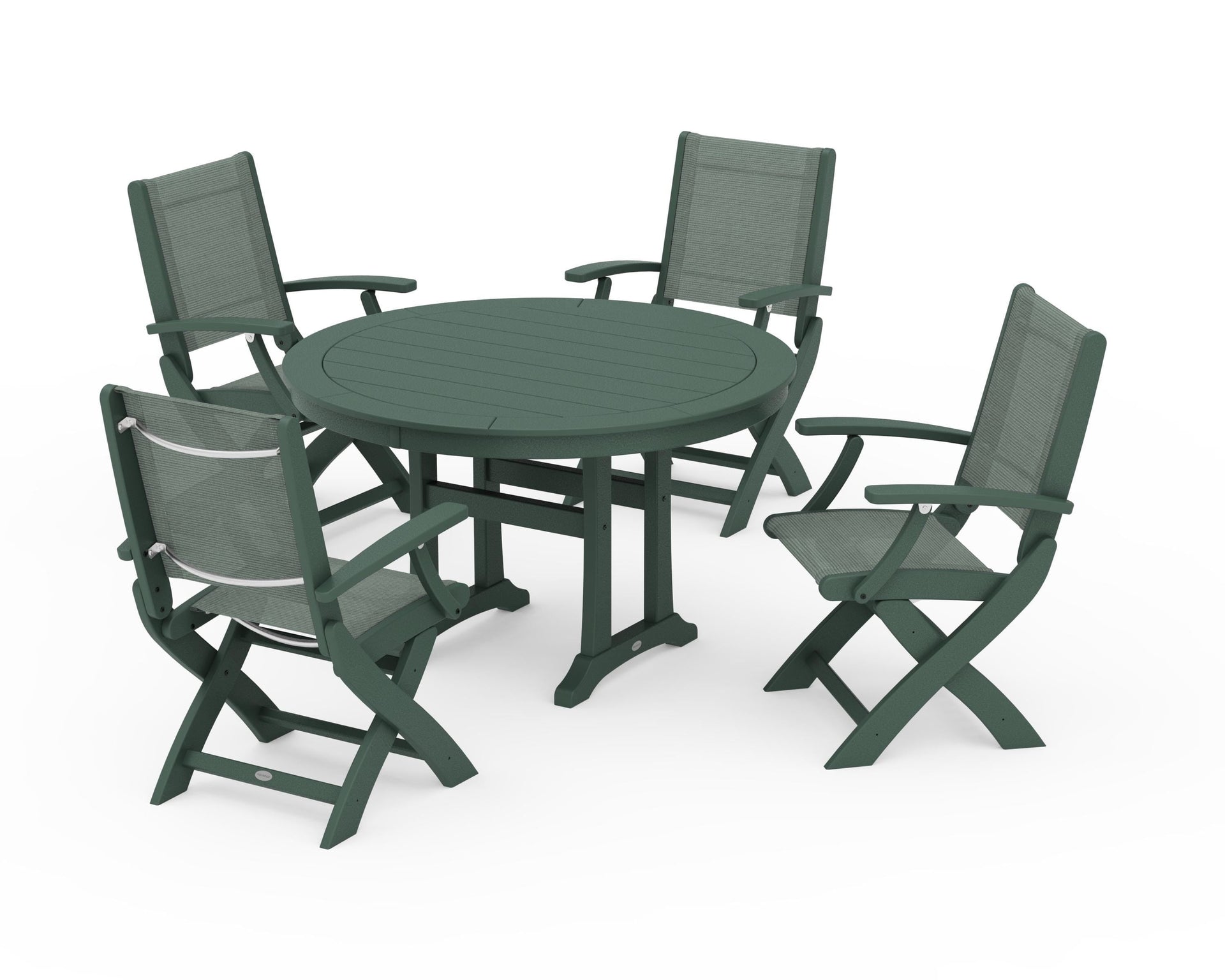 Coastal Folding Chair 5-Piece Round Dining Set with Trestle Legs