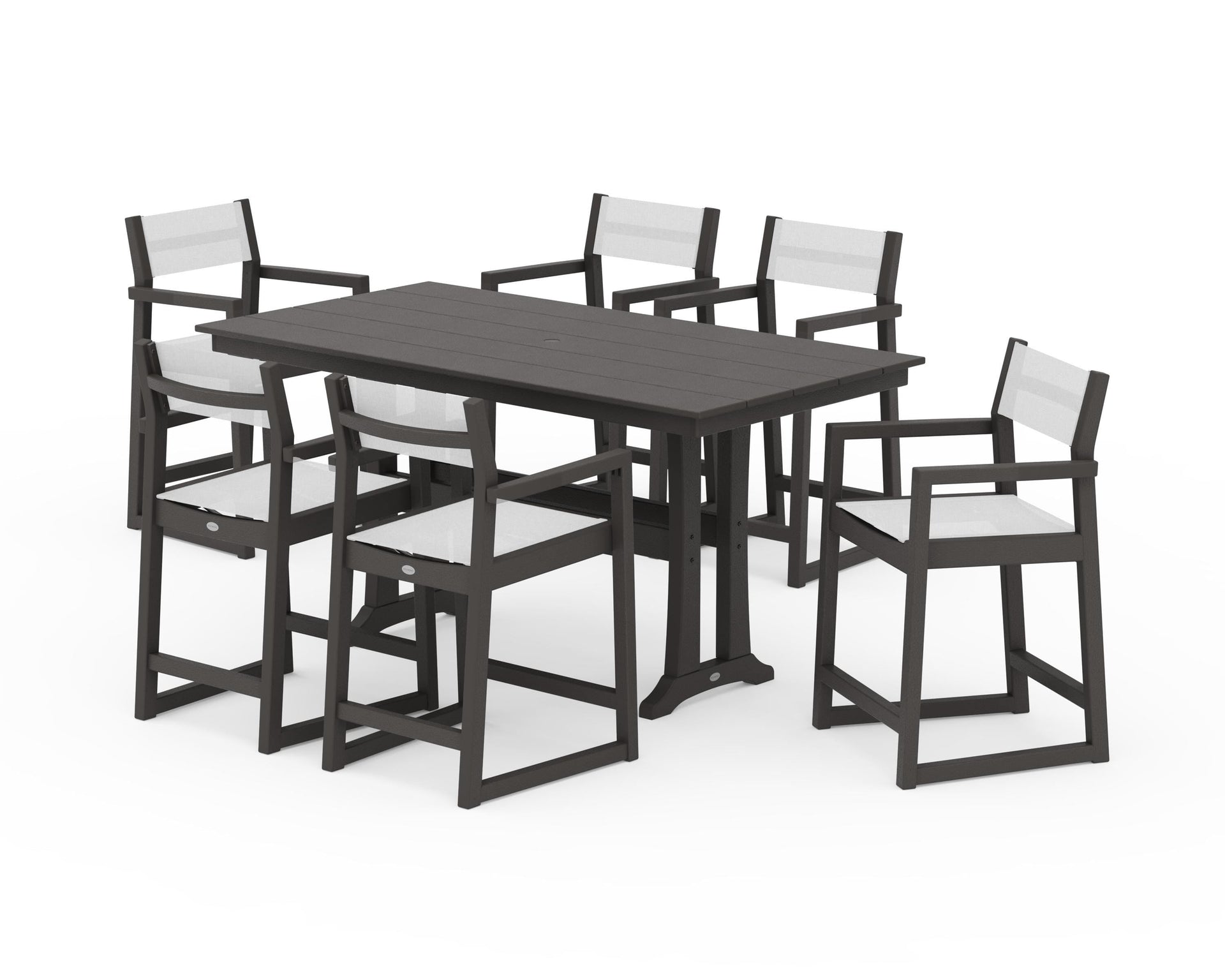 EDGE Sling Arm Chair 7-Piece Farmhouse Counter Set with Trestle Legs