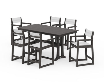 EDGE Sling Arm Chair 7-Piece Farmhouse Counter Set with Trestle Legs
