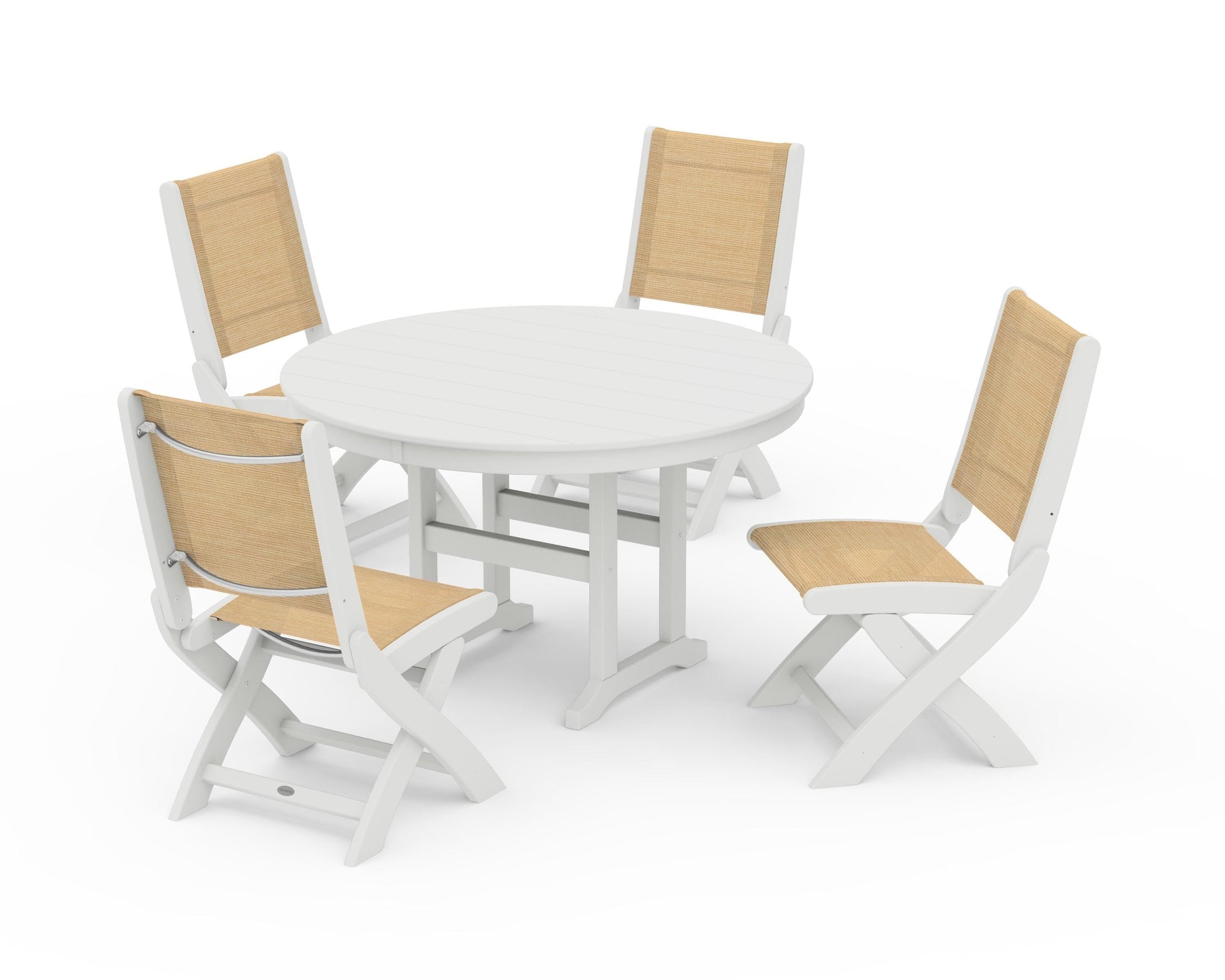Coastal Folding Side Chair 5-Piece Round Dining Set
