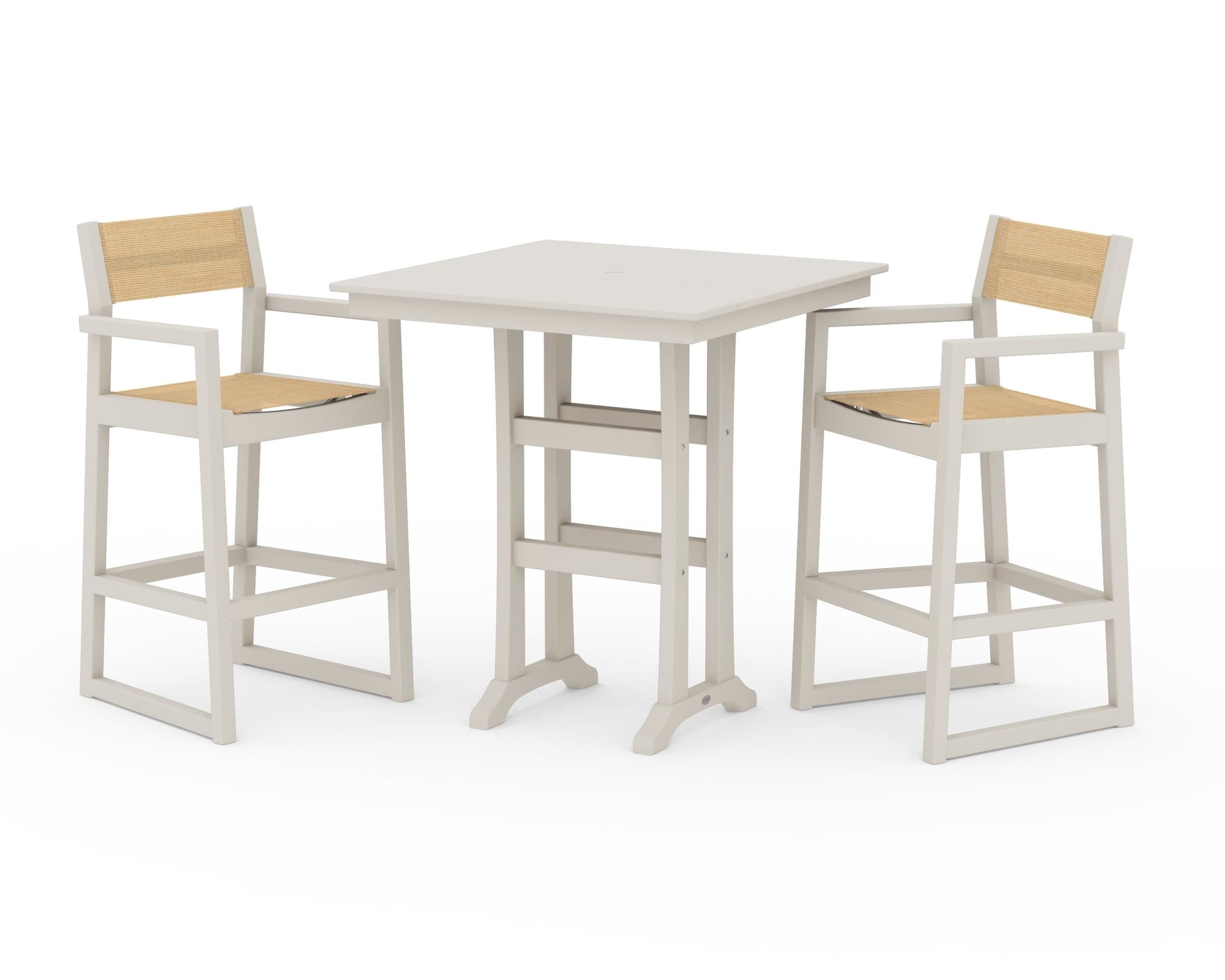 EDGE Sling Arm Chair 3-Piece Farmhouse Bar Set with Trestle Legs
