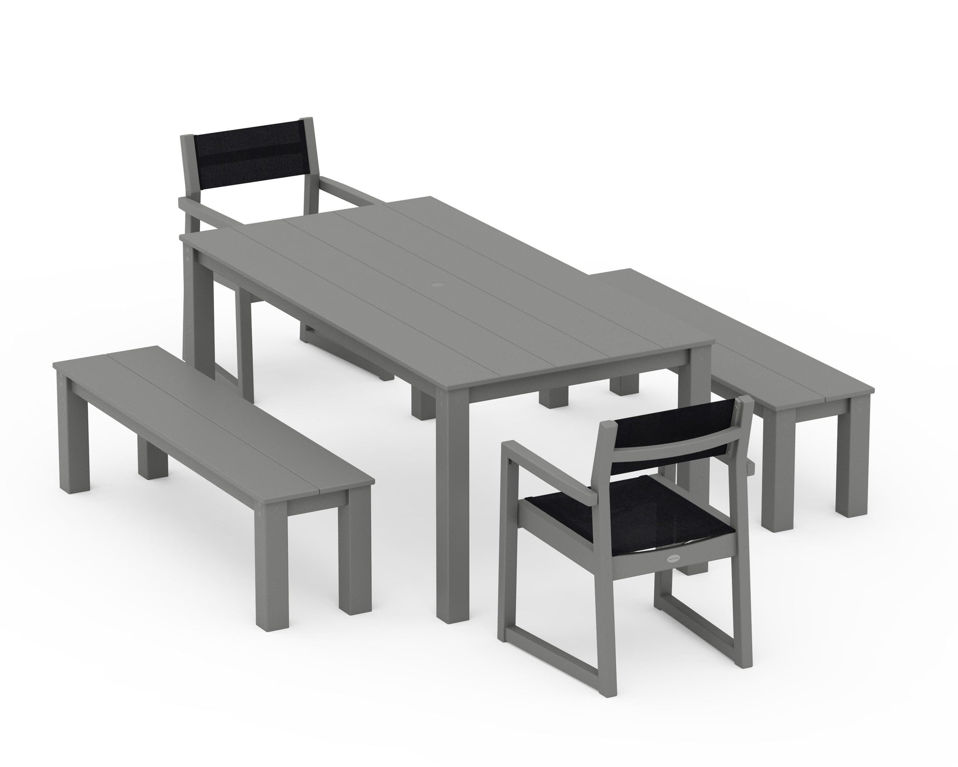EDGE Sling Arm Chair 5-Piece Parsons Dining Set with Benches