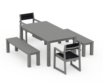 EDGE Sling Arm Chair 5-Piece Parsons Dining Set with Benches