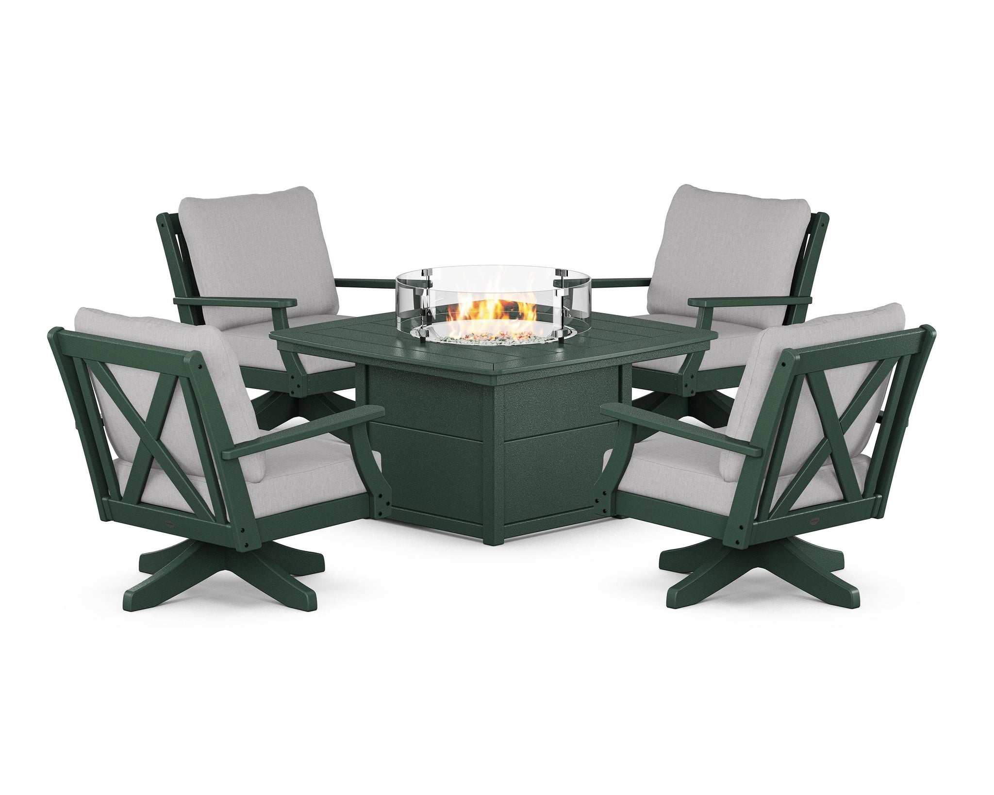 Braxton 5-Piece Deep Seating Swivel Conversation Set with Fire Pit Table
