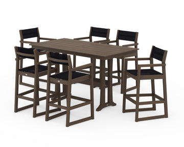 EDGE Sling Arm Chair 7-Piece Farmhouse Bar Set with Trestle Legs