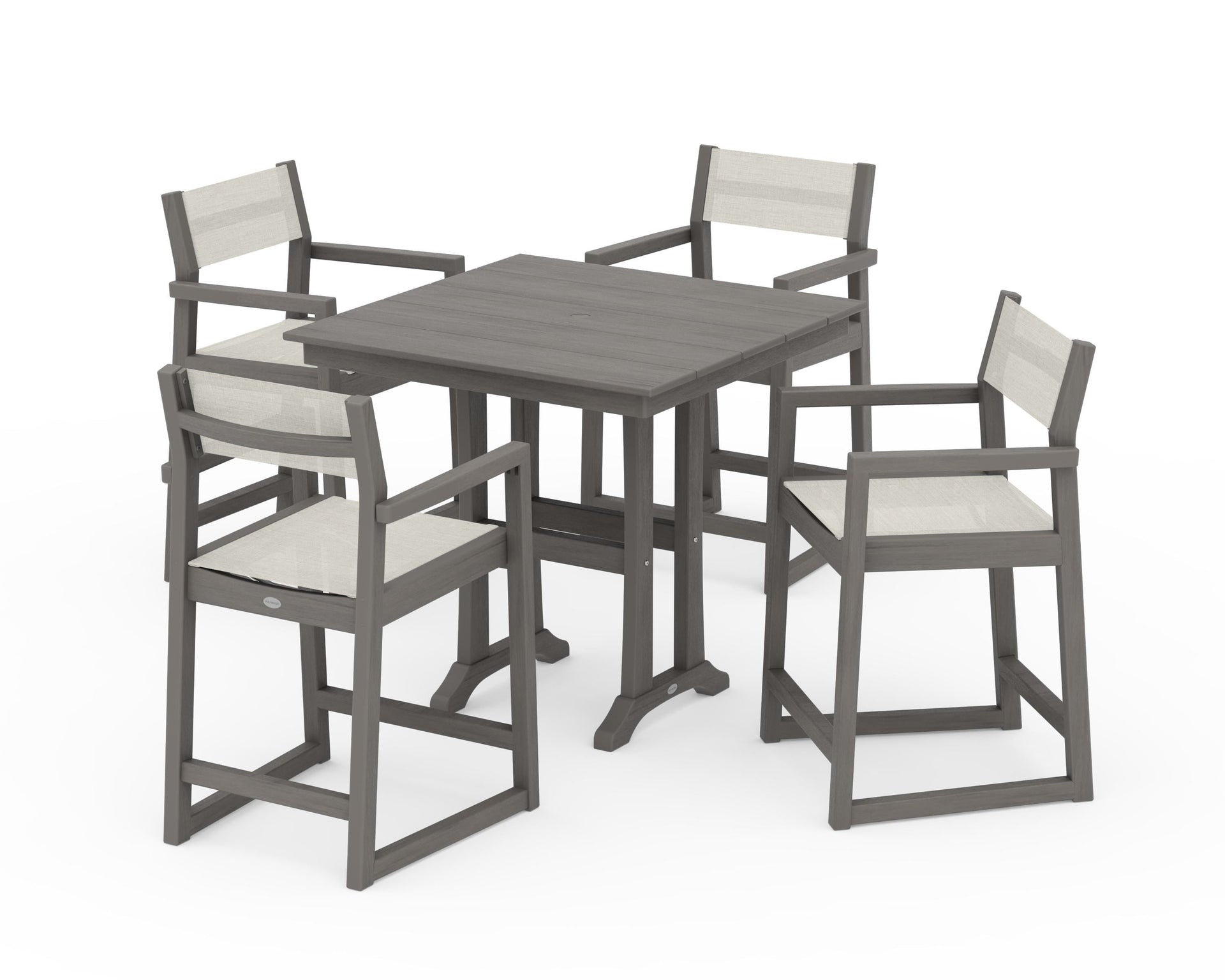 EDGE Sling Arm Chair 5-Piece Farmhouse Counter Set with Trestle Legs