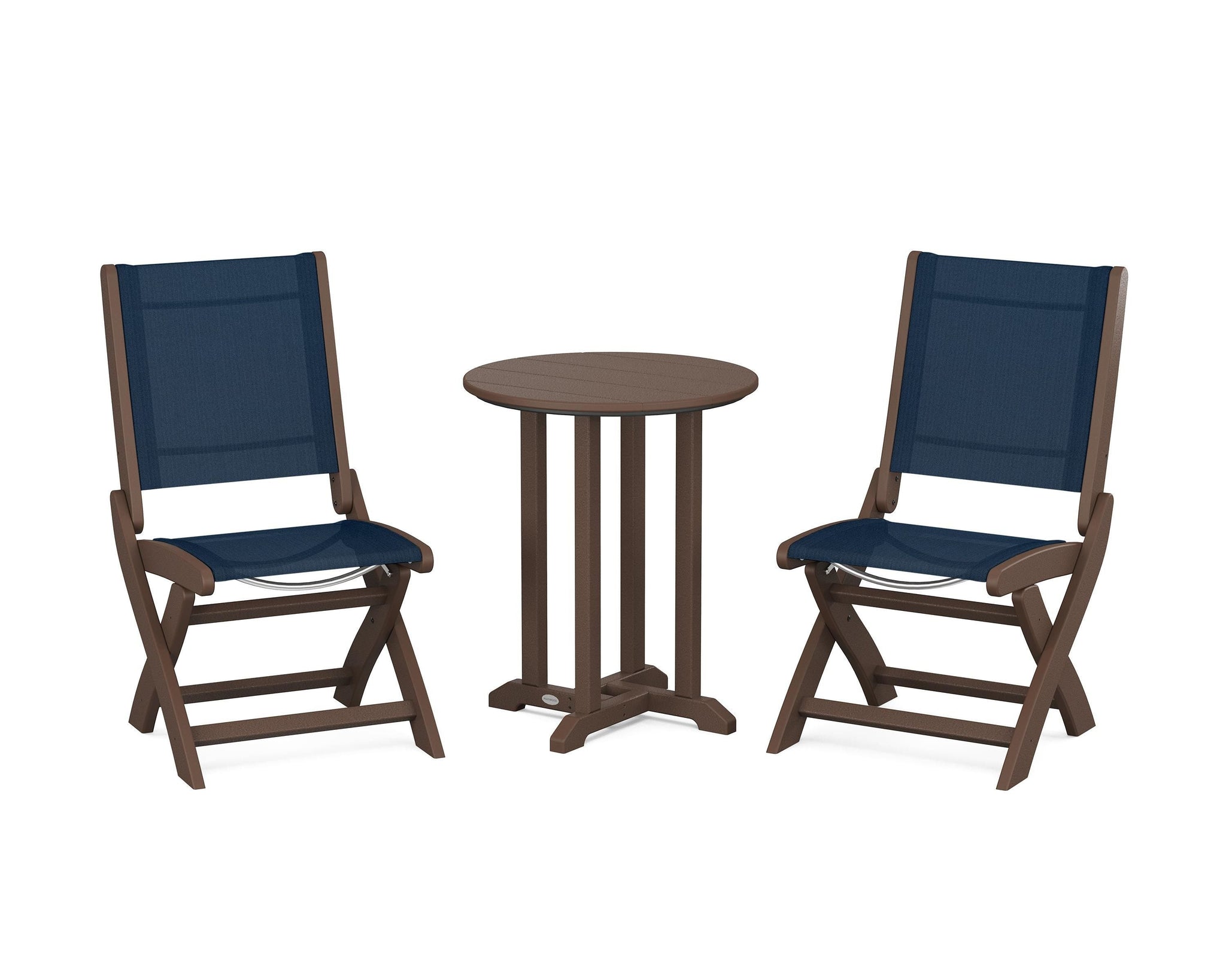 Coastal Folding Side Chair 3-Piece Round Bistro Dining Set