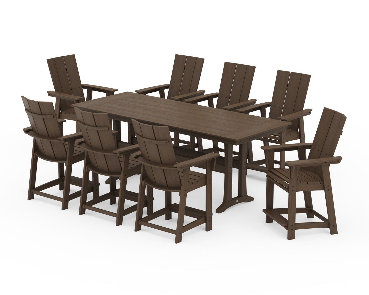 Modern Curveback Adirondack 9-Piece Farmhouse Counter Set with Trestle Legs